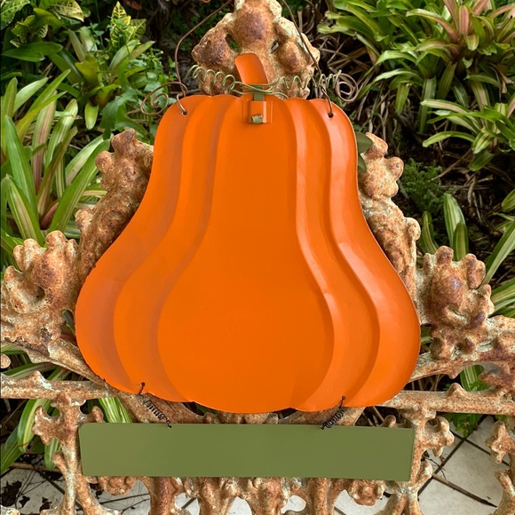 Vintage “Happy Harvest” Fall Orange and Black Animal Print Pumpkin Decoration - Picture 6 of 8